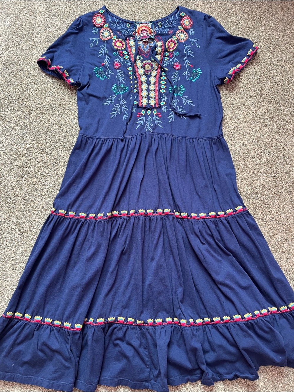 Johnny Was Sicilia Navy Tiered Dress (S)